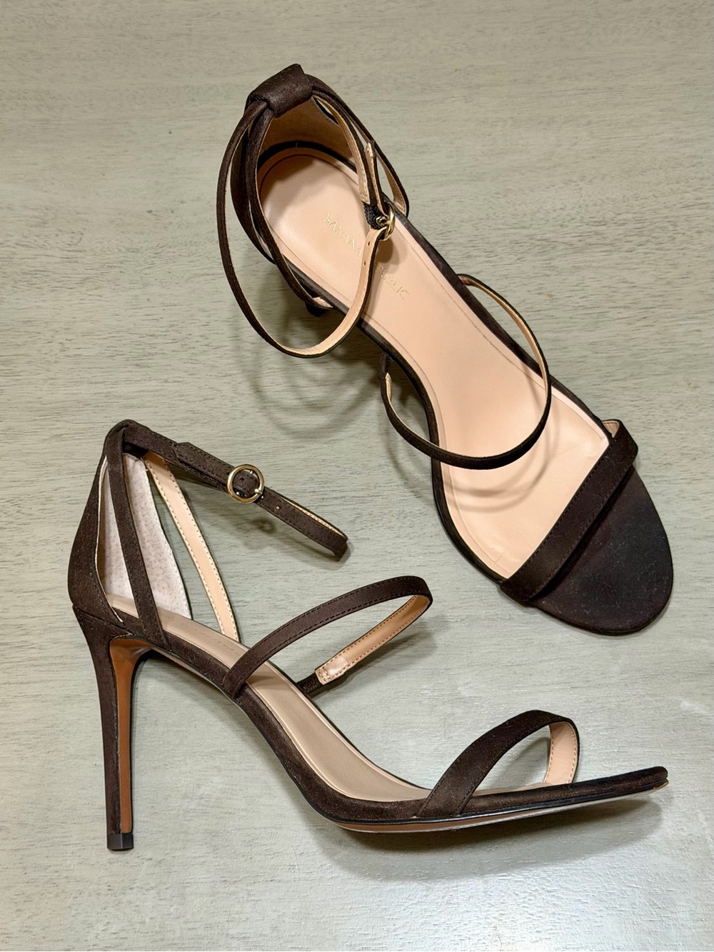 Banana Republic Brown Suede Strappy Ankle Strap Buckle Open Toe Heels 10